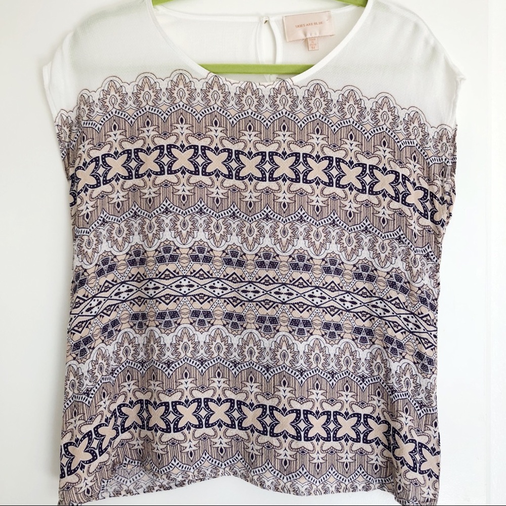 Skies are Blue Patterned Cap Sleeve Blouse